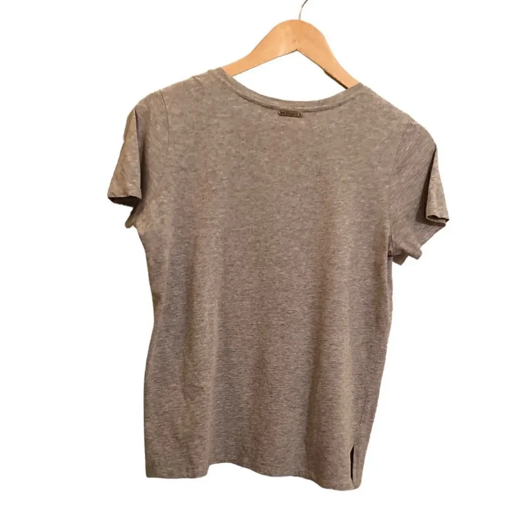 Michael Kors Solid Lace Up Short Sleeve Gray Shirt Size Small
